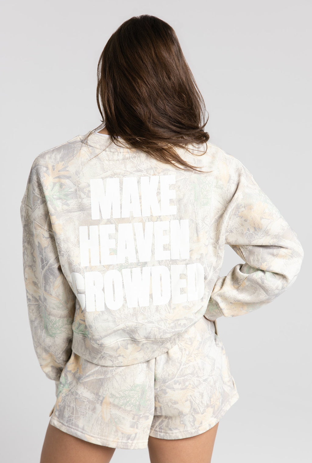 Chloe Raphael Merch Make Heaven Crowded Camo Crewneck – Exxtra by Chloe
